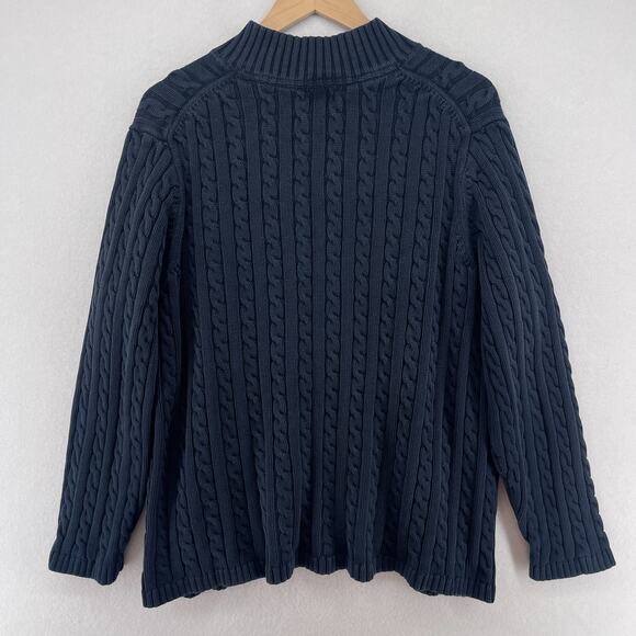 LL BEAN Sweater Womens 3X Plus Cable Knit Mock Neck Full Zip Cotton Blue - Picture 3 of 14
